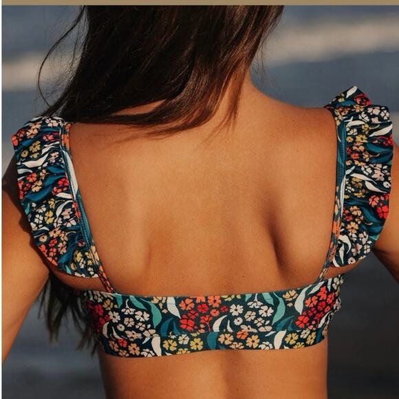 Albion Swim Top Size M Costa Floral Bella Bikini Crop NWT Ruffle Straps - Picture 5 of 11
